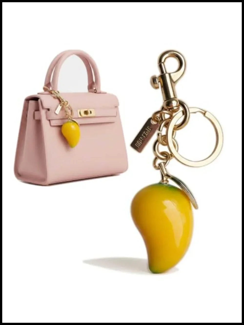 Mango-shaped Bag Charm Purse Accessory with Gold Metal Chain and Lobster Clasp